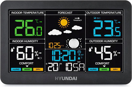 Hyundai HY-WS4480 Ασύρματος Μετεωρολογικός Σταθμός Ψηφιακός Επιτραπέζιος Μαύρος