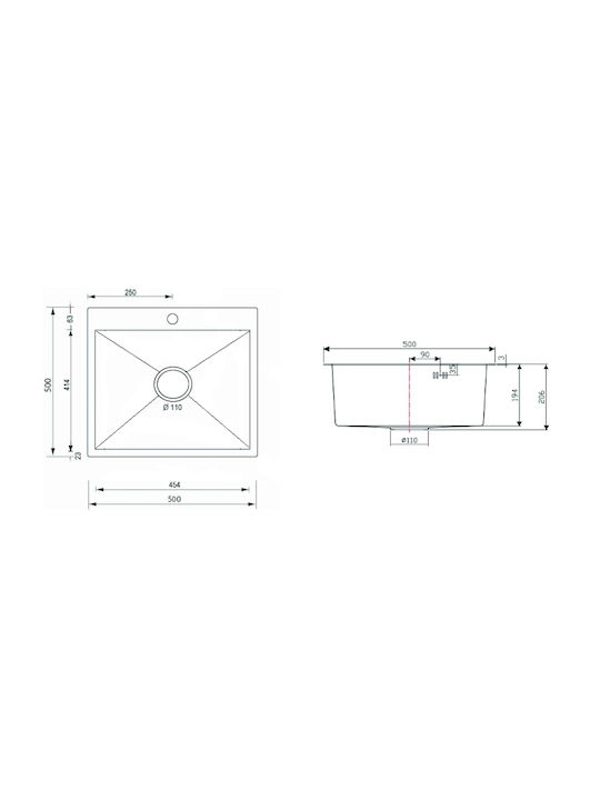 Sanitec Vessel Kitchen Sink Inox L60xW50cm Silver