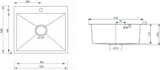 Sanitec 6050HS Επικαθήμενος Inox Μ60xΠ50cm Ασημί