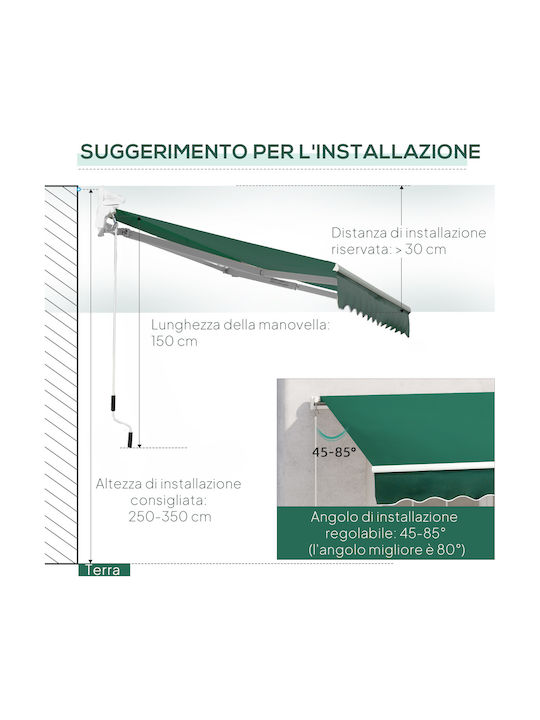 Outsunny Tendă de Terasă Verde 3x2m