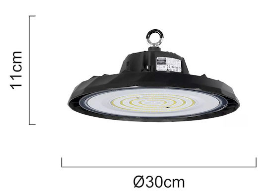 Powertech Bell Light 100W Cool White 15000lm with Built-in LED Black Ø30xH11cm