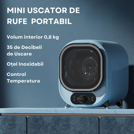 Uscător Compact Portabil de Haine Mini Dasbo cu Condensator 0,8 Kg cu Pompă de Căldură 2 Setări de Temperatură Albastru