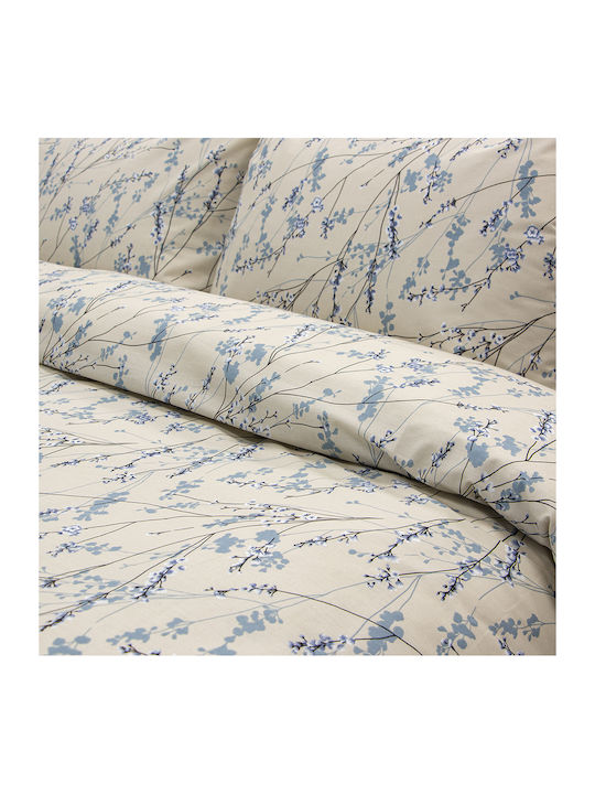 Lino Home Cotton Duvet Cover Set 165x245cm Single with Pillowcase Amandes Blue