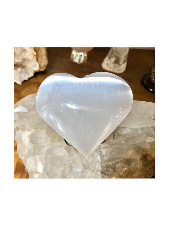 Ημιπολύτιμος Λίθος Selenite Heart Stone Σεληνίτης Σχήμα Καρδιάς 6cm