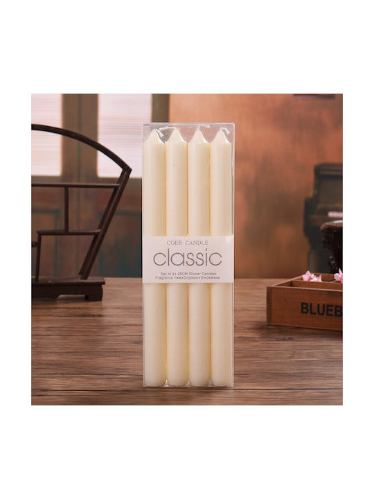 Alista Home Lumânare Decorativă Conică Albă 25cm 80gr 4 Bucăți