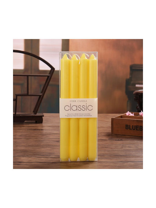 Alista Home Lumânare Decorativă Conică Galbenă 25cm 80gr 4 Bucăți