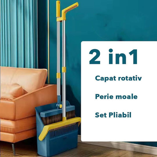 Set Mătură Cu Făraș Mâner Alista Home Dinți Pieptene Mătură Curățare Rotațională Pliabilă Detasabilă Oțel Inoxidabil Polipropilenă 99 X 30 Cm Albastru
