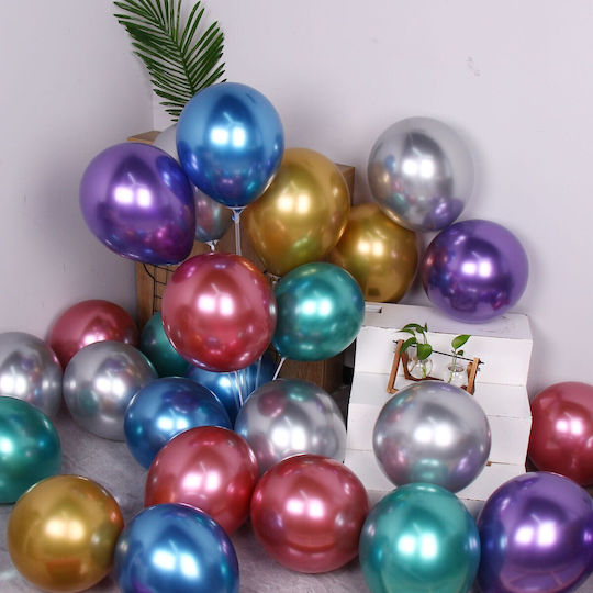 Set of 12 Birthday Latex Balloons Light Blue with LEDs 30cm