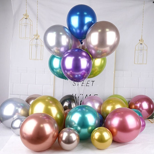 Set of 12 Birthday Latex Balloons Light Blue with LEDs 30cm