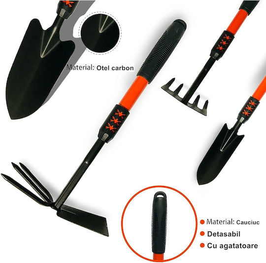 Set 4 Unelte de Grădină Alista Home Mâner Extensibil Pregătire Sol Îngrijire Plante Material Oțel Carbon Negru