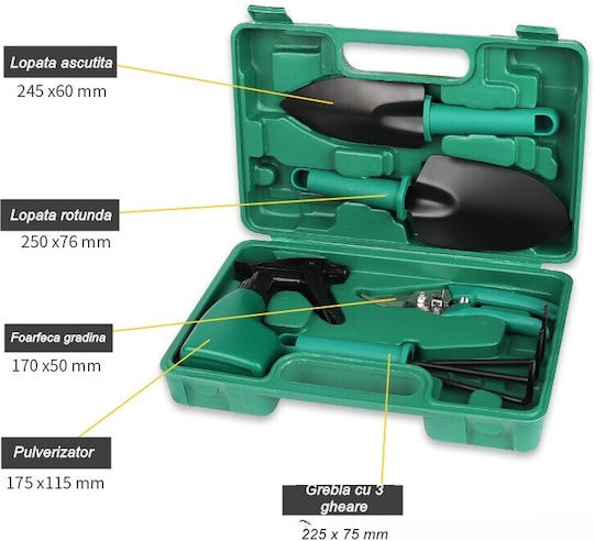 Set 5 Accesorii de Grădină Alista Home Geantă de Depozitare Inclusă Oțel Inoxidabil 18.5 X 29.5 Cm Verde