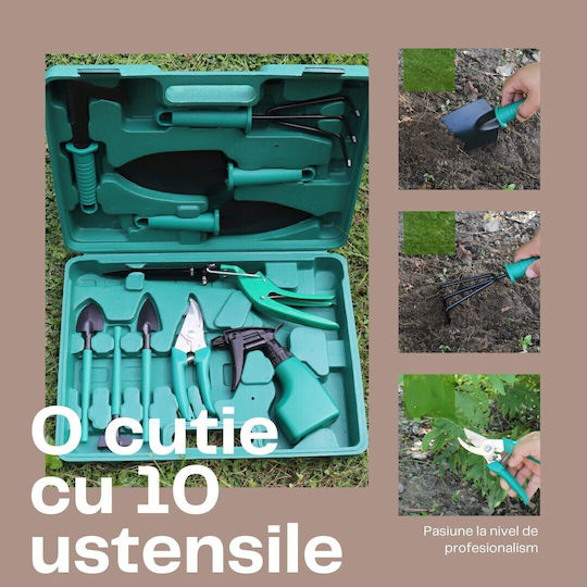 Set 10 Accesorii Grădină Alista Home Geantă Depozitare Inclusă Oțel Inoxidabil 37 X 28 Cm Verde
