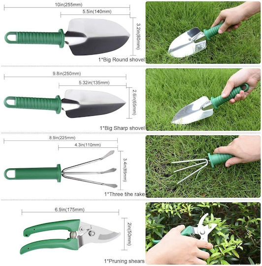Set 10 Unelte de Grădină Alista Home Pentru Plantare Prelucrare Sol Îngrijire Plante Mânere Verzi PVC Material Oțel Inoxidabil Cutie Inclusă 37x28x7 Cm Negru