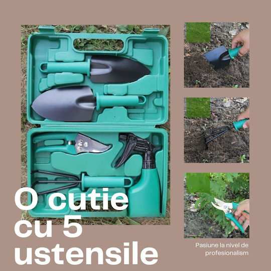 Set 5 Accesorii de Grădină Alista Home Geantă de Depozitare Inclusă Oțel Inoxidabil 18.5 X 29.5 Cm Verde