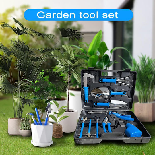 Set 10 Unelte de Grădină Alista Home Pentru Plantare Prelucrare Sol Îngrijire Plante Mânere Albastre Pvc Material Oțel Inoxidabil Cutie Inclusă 37x28x7 Cm Negru