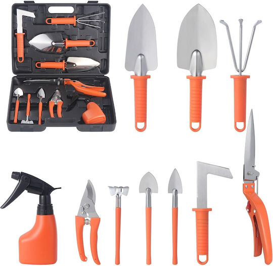 Set 10 Unelte de Grădină Alista Home Pentru Plantare Pregătirea Solului Îngrijirea Plantelor Mânere Portocalii Pvc Material Oțel Inoxidabil Cutie Inclusă 37x28x7 Cm Negru