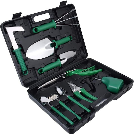 Set 10 Unelte de Grădină Alista Home Pentru Plantare Prelucrare Sol Îngrijire Plante Mânere Verzi PVC Material Oțel Inoxidabil Cutie Inclusă 37x28x7 Cm Negru