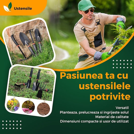 Set 7 Unelte de Grădină Alista Home Pentru Plantare Prelucrare Sol Îngrijire Plante Material Carton Pvc 31.5 X 8 Cm Negru