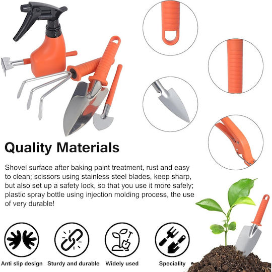 Set 10 Unelte de Grădină Alista Home Pentru Plantare Pregătirea Solului Îngrijirea Plantelor Mânere Portocalii Pvc Material Oțel Inoxidabil Cutie Inclusă 37x28x7 Cm Negru