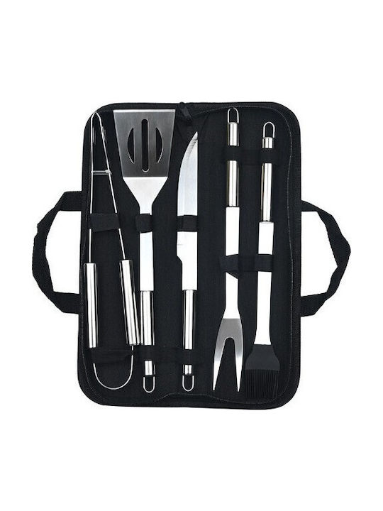 Set 5 Piese Unelte Grătar Alista Home Oțel Inoxidabil Geantă Oxford Argintiu