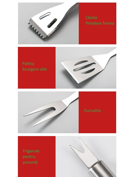 Set Ustensile Grătar 18 Piese Alista Home Oțel Inoxidabil Geantă Oxford Argintiu