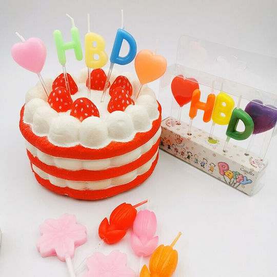 Set 5 Lumanări De Ziua De Naștere Model Inimă Litere Hbd 1.8 X 2.7 Cm Ceară Multicolor