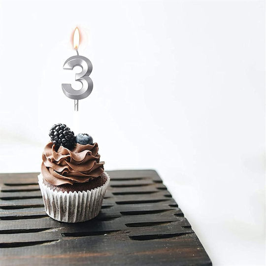 Number 3 Candle Alista Home Diamond Model 5 X 3.4 Cm Silver