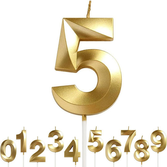 Number 5 Candle Alista Home Diamond Model 5 X 3.4 Cm Gold