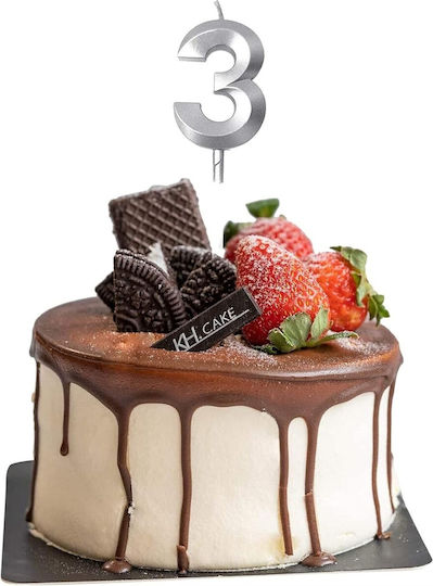 Number 3 Candle Alista Home Diamond Model 5 X 3.4 Cm Silver