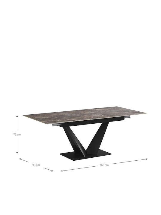 Manitoba Esszimmer- und Küchentisch Ausziehbar mit Steinoberfläche Grau-Schwarz 160(+40)×90×75cm