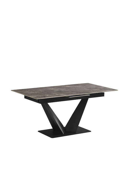 Manitoba Esszimmer- und Küchentisch Ausziehbar mit Steinoberfläche Grau-Schwarz 160(+40)×90×75cm