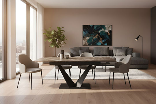 Manitoba Dining Room Table Extender with Stone Surface Grey-Black 160(+40) x 90 x 75 cm
