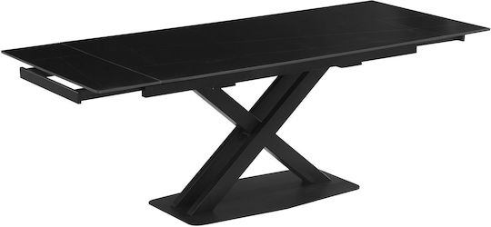 Edmonton Dining Room Table Extendable with Stone Surface Black 160x90x75cm