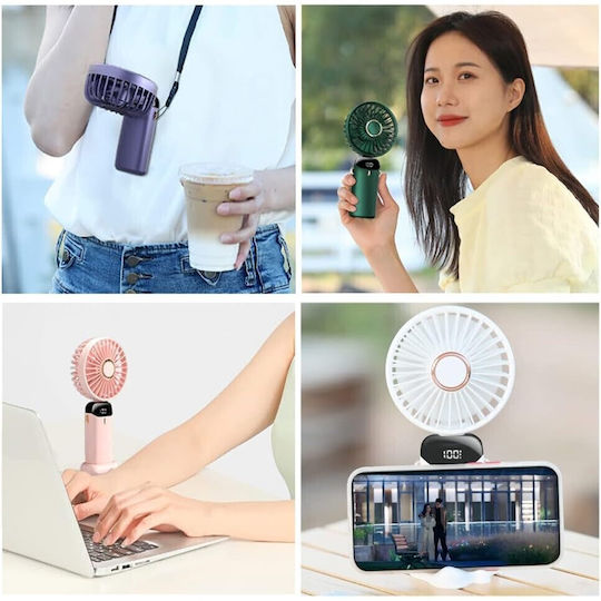 Ventilator Ultra Portabil Aromaterapie Alista Home 3 În 1 De Mână Birou Gât 5 Niveluri Viteză Încărcare USB Durată Baterie 12h Ecran LCD Pliabil Violet