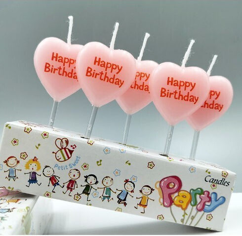 Set 5 Cake Candles Alista Home Heart Model Happy Birthday Text 2.5 X 2.5 Cm Wax Multicolor