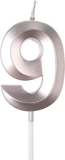Number 9 Candle Alista Home Diamond Model 5 X 3.4 Cm Silver