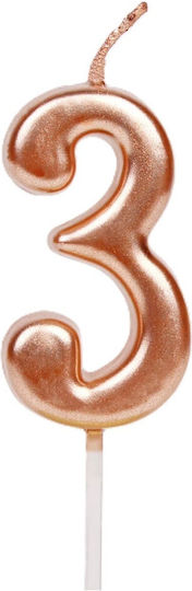 Lumânare De Tort Alista Home Număr 3 Model Petrecere 4.5 X 2.5 Cm Parafină Rose Gold