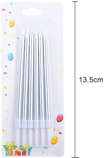 Set 6 Lumanări De Ziua De Naștere Din Parafină Lucioasă Argintii 11 X 0.4 Cm