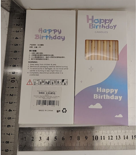 Set 6 Lumanări Lungă Alista Home Parafină 10 X 0.5 Cm Happy Birthday Bej