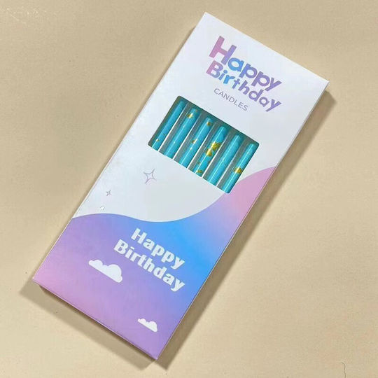 Set 6 Lumanări Lungă Albastru Parafină 10 X 0.5 Cm Happy Birthday