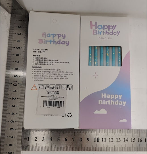 Set 6 Lumanări Lungă Albastru Parafină 10 X 0.5 Cm Happy Birthday