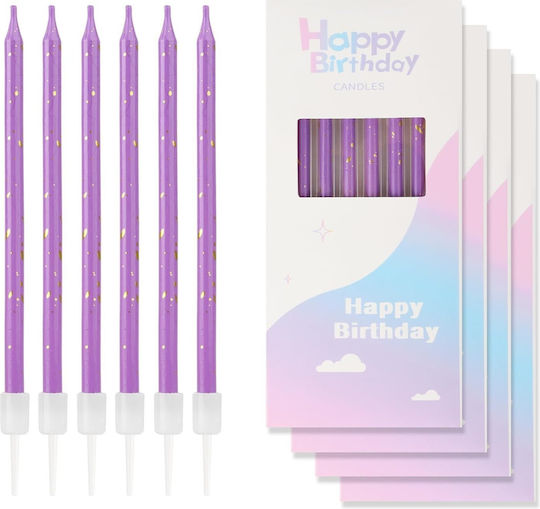 Set 6 Lumanări Lungă Alista Home Parafină 10 X 0.5 Cm Violet La Mulți Ani