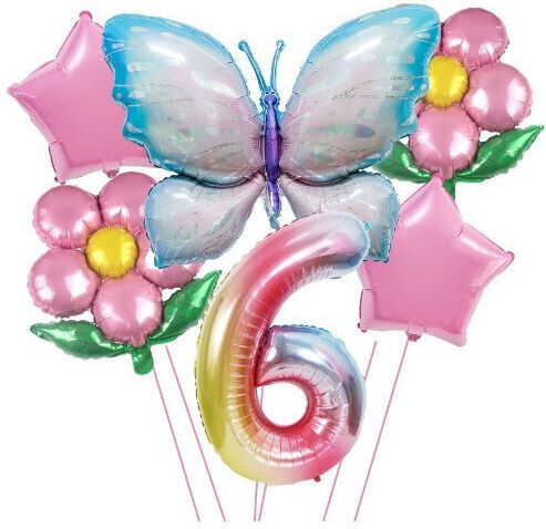 Set 6 Baloane Numere 6 Flori Folie Multicolore