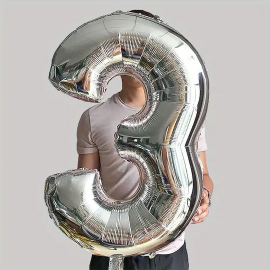 Αριθμός 3 Foil Jumbo Ασημί 81εκ.