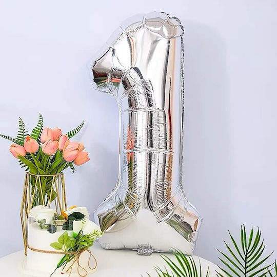 Nummer 1 Folie Jumbo Silber 81cm