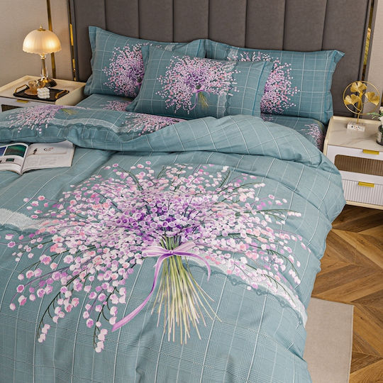 4 Seasons Collection Σετ Παπλωματοθήκη Φανελένια Υπέρδιπλη 220x240cm 2 Μαξιλαροθήκες & 1 Σεντόνι Πετρόλ