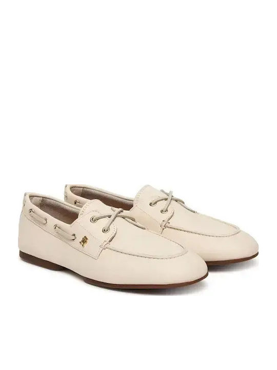 Tommy Hilfiger Leather Women's Boat Shoes in Beige Color