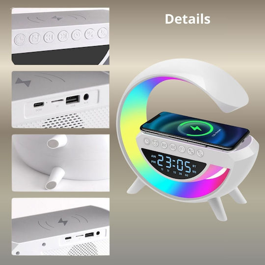 Uncle George Tabletop Digital Clock Plastic with Alarm Clock Radio and Wireless Charging White 01.06.04-0012