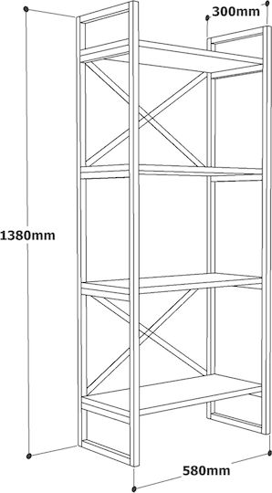 Bücherregal Viana Atlantic Pine/Schwarz 58x30x138cm