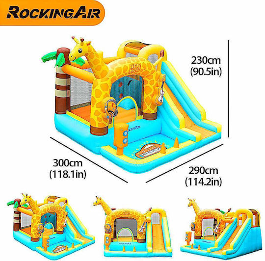 Fun Baby Inflatable Giraffe with Trampoline and Slide for Ages 3+